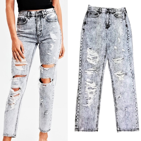 American Eagle Outfitters Denim - American Eagle Mom Jeans High Rise Black Acid Wash